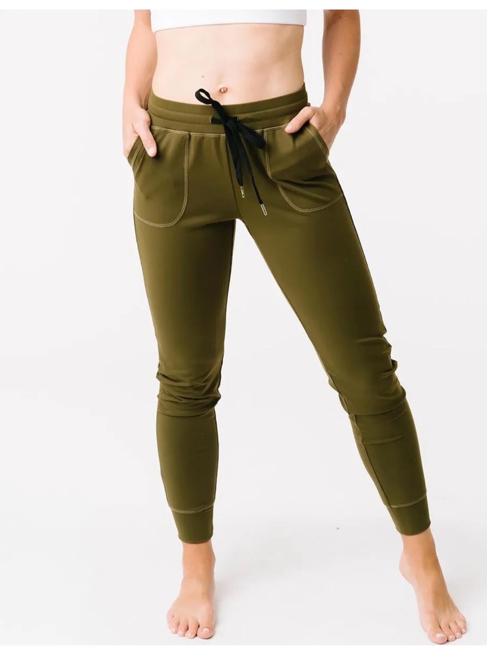ZYIA Olive Unwind Joggers with Black Drawstring